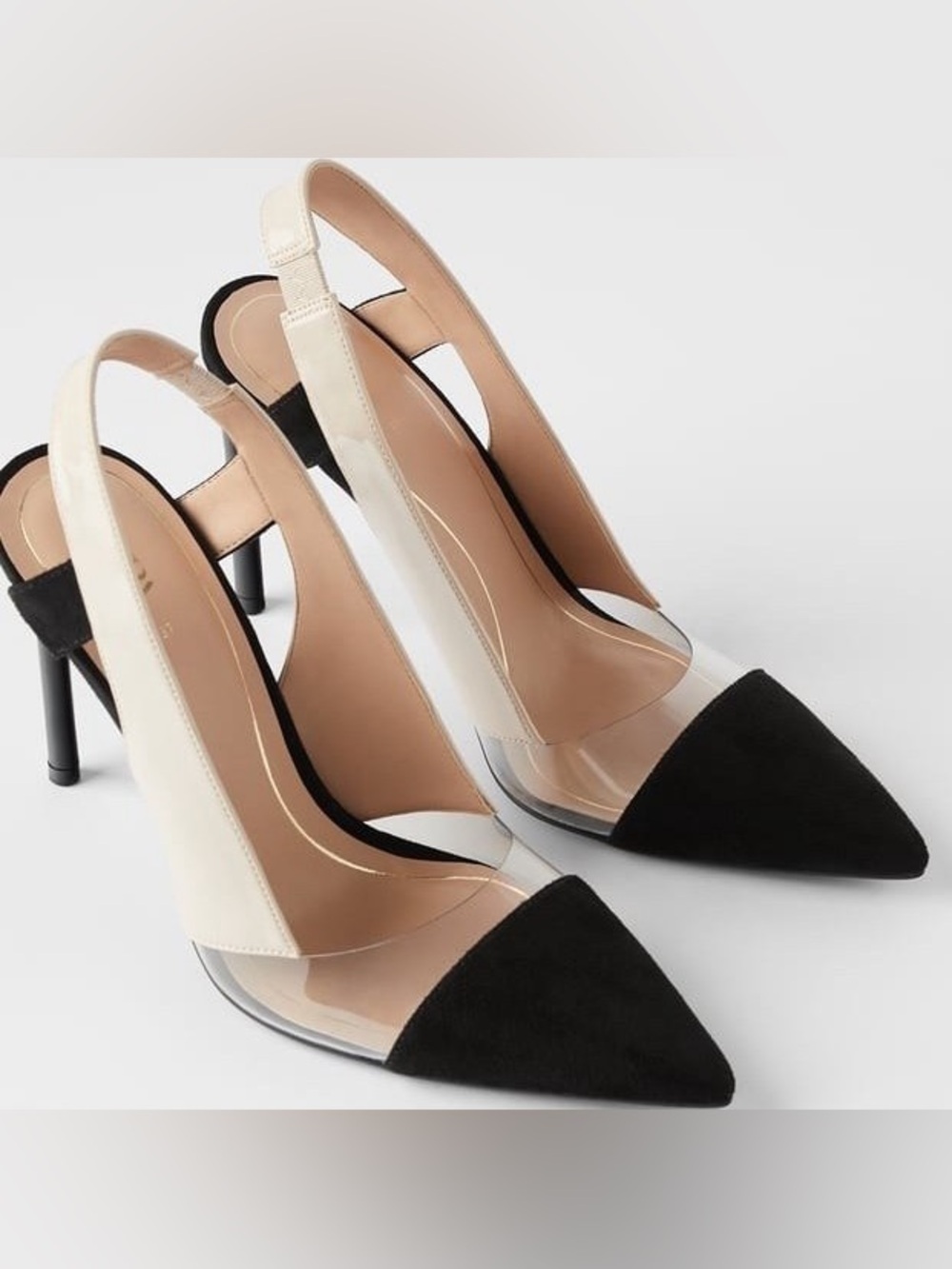 Zara Heeled Vinyl Slingback  - Black & Cream